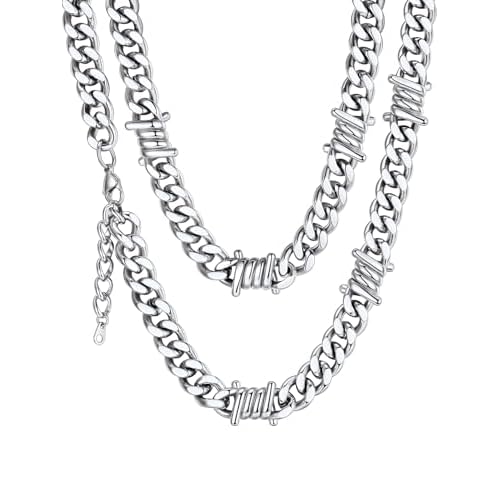 ChainsHouse Barbed Wire Necklace Punk Thorns Chain Necklace for Men Women, 5/6/7/9/12MM Wide Stainless Steel/Black Metal/Gold Plated Hiphop Rock Jewel