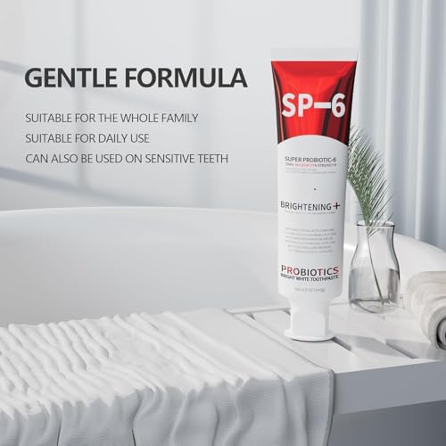 Image of SP-6 Probiotic Whitening Toothpaste - Enhanced Formula with 6 Probiotics for Teeth Whitening and Gum Health - Enamel-Safe, Fluoride-Free, Fresh Mint Flavor, 4.9Oz (4)