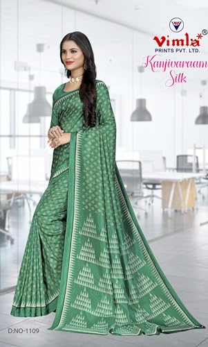 Image of Vimla Women's Kanjivaram Silk Uniform Saree and Unstitched Blouse Piece | Office School Uniform Saree For Women | Sari for Women