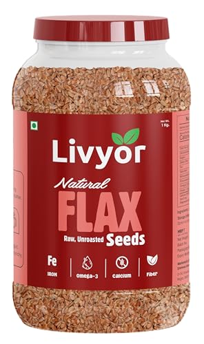 Image of Livyor Raw Flax Seeds - 1kg | Flax for eating | Alsi seeds | Rich in Protien and Dietary Fibre | Unroasted | Rich in Omega 3 and Iron | Pack of 1