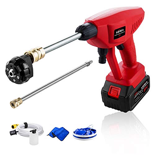 Battery Powered Pressure Washer, Lieber 21V Cordless Portable Power Cleaner 3Ah 410 PSI/ 2800KPA Power Washer Electric Pressure Washer for Car, RVs Boats or Home Projects - 6 in 1 Nozzle (Red)