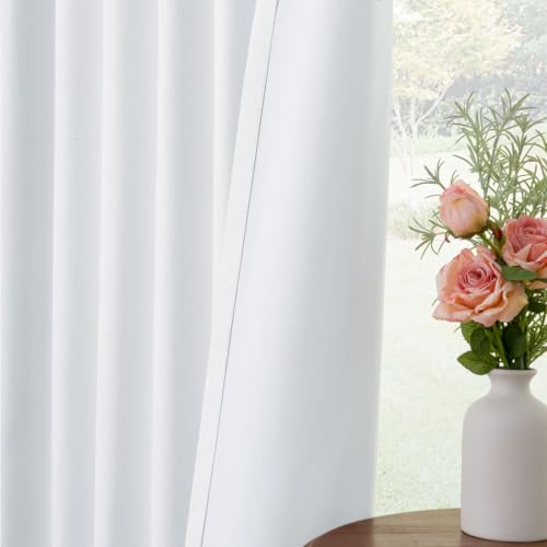 Image of INOVADAY 100% Blackout Curtains for Bedroom, Bright White Black Out Curtains 84 Inch Long, Clip Rings Linen Blackout Drapes, Thermal Insulated Room Darkening for Living Room, 2 Panels - W50xL84