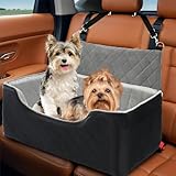 Dog Car Seat for Large Medium Dogs Under 55 lbs, Dog Booster Seat for 2 Small Dogs, Detachable Washable Pet Travel Bed with Thick Memory Foam Cushion, Safety Belt and Storage Pockets | Black