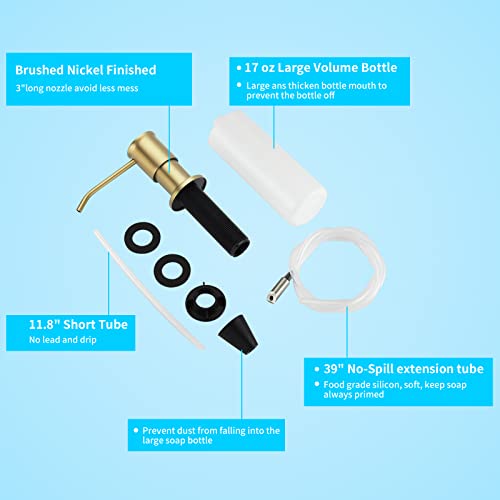 Crea Kitchen Soap Dispenser Gold Countertop Soap Dispenser For Kitchen Sink, Built In Sink Soap Dispenser For Bathroom ​With 39" Tube Large Capacity 17 Oz Bottle #TOP5