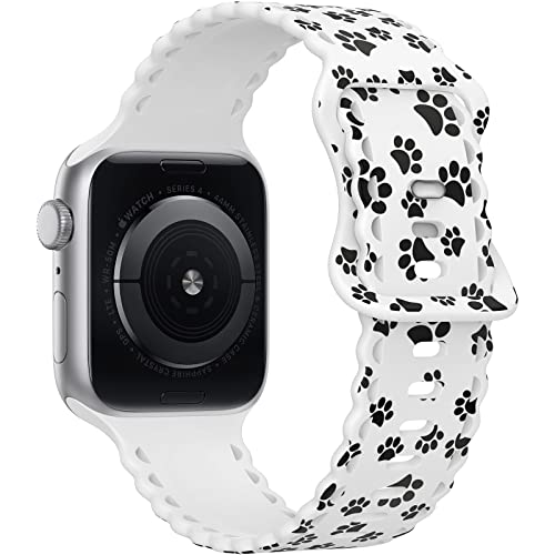 Image of Compatible with Apple Watch Band 41mm 40mm 38mm 49mm 45mm 44mm 42mm Women Girl, Paw Print Lace Hollow-out Soft Silicone Sport Bands For iWatch Ultra SE Series 10 9 8 7 6 5 4 3 2, Paw-38