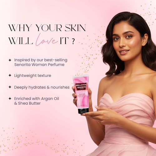 Image of Bella Vita Luxury Senorita Woman Perfume Body Lotion for Nourishing, Hydrating, Soft, Supple,Healthy Skin with Argan Oil and Shea Butter 200 Ml