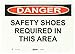 Master Lock S19051 14" Width x 10" Height Polypropylene, Black and Red on White Safety Sign, Header "Danger", Legend "Safety Shoes Required In This Area"
