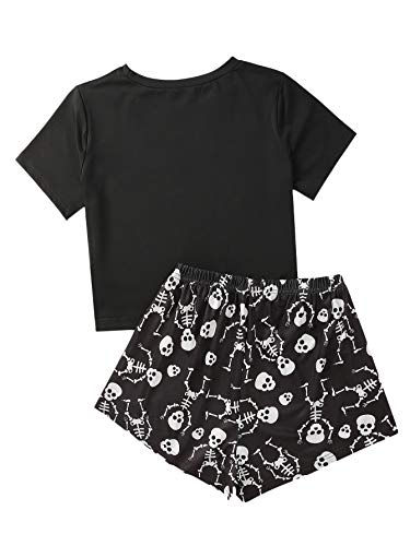 SweatyRocks Women's Cute Graphic Print Short Sleeve Crop Top with Shorts Pajama Set2