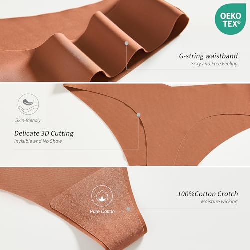 Image of DEANGELMON Seamless Thongs for Women No Show Thong V-waisted Underwear Women Comfy Multiple Pack