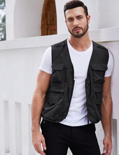 Gihuo Men's Utility Fishing Vest Lightweight Outdoor Work Safari Travel Cargo Vest with Multi-Pockets3
