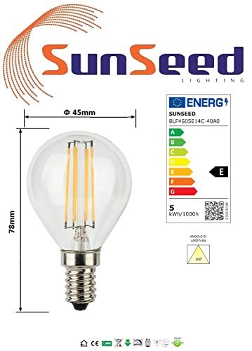 SUNSEED 10 X E14 5W (Equivalent to 48W) Sapphire Filament LED Golf Ball Light Bulb G45 Neutral White 4000K - Image 4