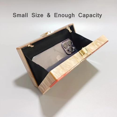 Image of Acrylic Clutch Purse for Women Colorful Evening Handbag Geometric Marbling Box Bag with Detachable Chain