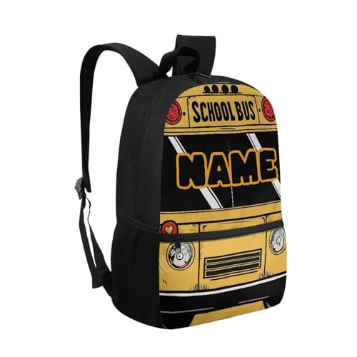 School Bus Custom Elementary School Backpack for Boys Backpack with Lunch Box Bottle Sleeve Pencil Pouch Lightweight School Bag with Name Sturdy Bookbags 2 Side Pockets2
