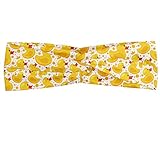 Ambesonne Yellow Bird Headband, Continuous Nursery Themed Pattern with Ducks and Polka Dots, Elastic...
