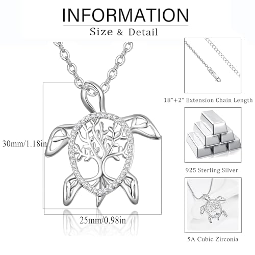Dreamboat Turtle Necklace 925 Sterling Silver Tree of Life Sea Turtle Pendant Necklaces Tortoise Jewelry Birthday Party Gifts for Women - Image 5