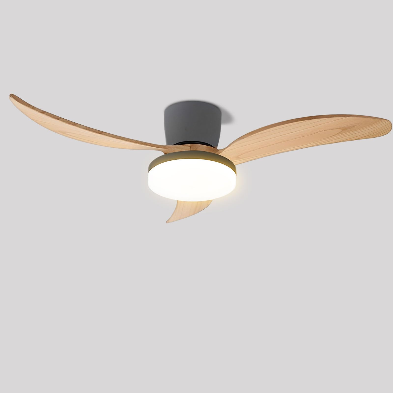 Ventilateur de plafond LED télécommande moteur CC silencieux 3 pales bois intérieur