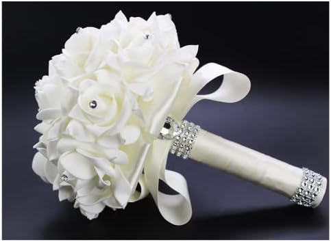 Miniatura 7 de Ramos de boda para novia, ramo de boda, dama de honor, flores para decoración de boda (blanco y blanco)