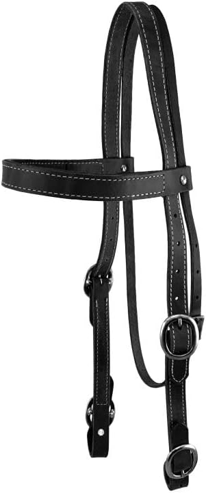 Draft Horse 1" Double Stitched Leather Browband Headstall w/Buckle Ends