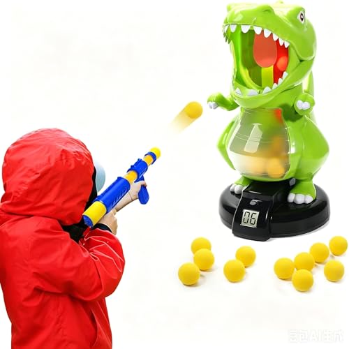 EagleStone Dinosaur Shooting Toys for Boys 5 6 7 8 9 Years Old, Electronic Kids Target Games w/Air Pump Gun, LCD Score Record, Sound, 24 Foam Balls, Birthday Party Favor, for Toddlers