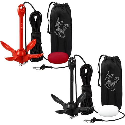 Image of Lounsweer 2 Pack 1.5 /3.5 lb Marine Kayak Anchor Kit Folding Grapnel Anchor Kit Boat Kayak Fishing Accessories for Small Boats Kayaks Canoe Paddle Boards