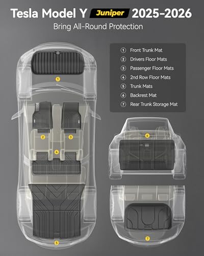 Image of 3W Tesla New Model Y Juniper Floor Mats and Cargo Liners, TPE Floor Liner for 2025 2026 Model Y, Trunk Mats & Seat Back Cover Protector, Tesla Model Y Juniper Accessories(Not For Standard), Vigormold