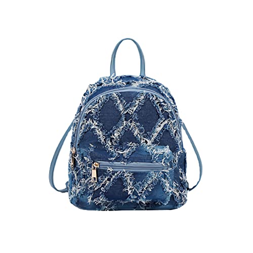 Anopo Women's Small Denim Backpack Tie-dyeing Quilted Distressed Mini Daypack