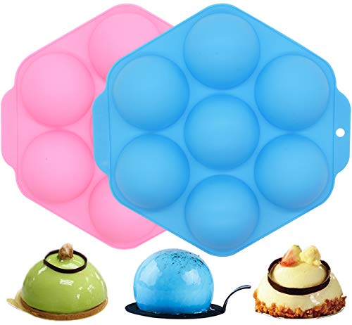 Moule Silicone Moule à Chocolat en Silicone Moules à Chocolat Antiadhésifs Moules à Bonbons Chocolats Gâteau en Silicone Moule Forme Demi Sphères pour Chocolat Gâteau Gelée - Rose, Bleu Cover