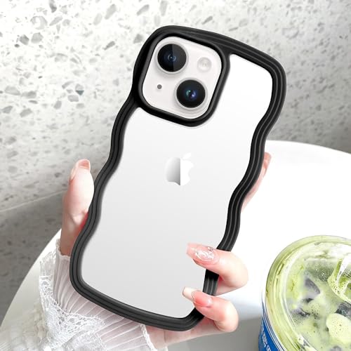 Image of COVERLY for iPhone 12 Pro Case Transparent Curly Wave TPU Cover,Cute Crystal Clear Curve Edge Slim Fit Stylish, Korean,Translucent Pretty Bumper Aesthetic Case for Apple iPhone 12 Pro (Mist Black)