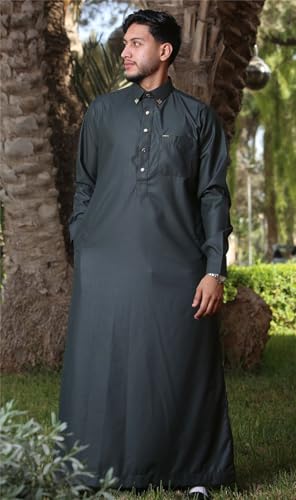 Bata islámica para hombre Thobe Jubba estilo musulmán con cuello 2