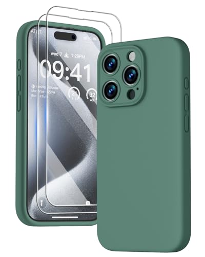 Coque iPhone 15 Pro silicone vert GOODVISH avec deux verres trempés