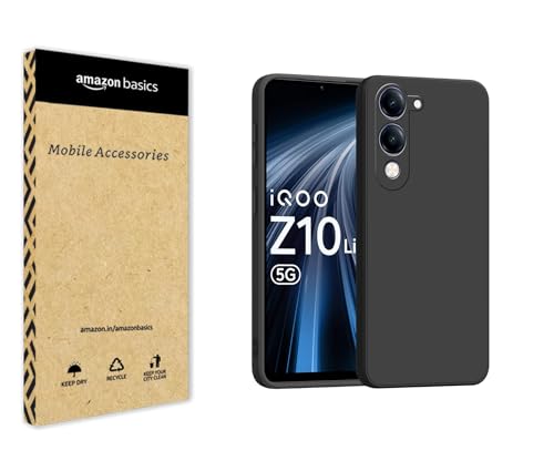 Image of amazon basics Back Cover for Vivo T4 Lite /iQOO Z10 Lite 5G | Ultra Slim Soft Rubberised Case | Matte Silicone Flexible Mobile Case | Camera Protection - Black