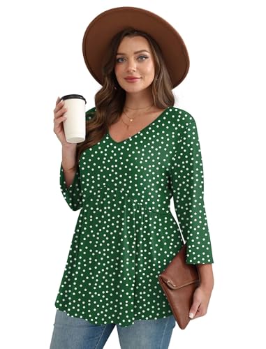 Image of OFEEFAN 3 /4 Length Sleeve Womens Tops 2026 Blouses for Women Dressy Casual Fashion Clothing V Neck Babydoll Tops Fall Outfits
