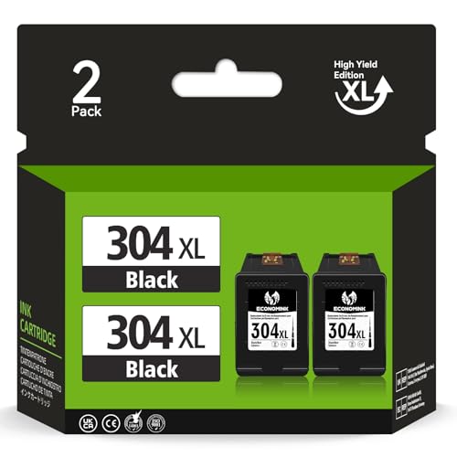 304 Ink Cartridge Remanufactured for HP 304 Black Ink Cartridge 304XL Black for Envy 5020 5010 5030 5032 5000 DeskJet 3720 2600 2633 2632 3733 2634 3760 3750 3735 3762 2630 2620 2622 (2-Pack)