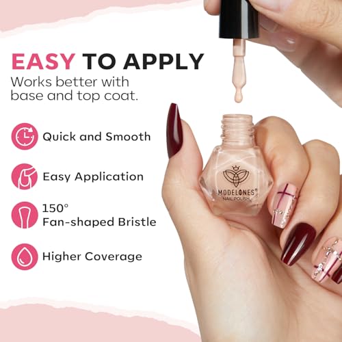 modelones Red Nail Polish Set 6 Colors,Valentines Brwon Nude Burgundy Gold Glitter Quick Dry Sparkle Mini Manicure Kit DIY Nail Art Salon Home Gifts for Women Girls