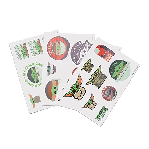 Grupo Erik Pegatinas Star Wars impermeables y reutilizables. Paquete de pegatinas: 28 stickers The Mandalorian, optimas pegatinas para móvil, ordenador, tablet, etiqueta para botellas