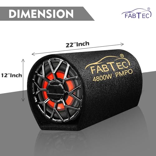 FABTEC 10 Inch Active Super Bass Tube Subwoofer for Car with Inbuilt Amplifier 4800W (Grey)