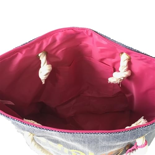 Spacious Navy Anchor Canvas Beach Tote Bag with Metallic Text & Rope Handles – Summer Travel & Poolside Accessory4