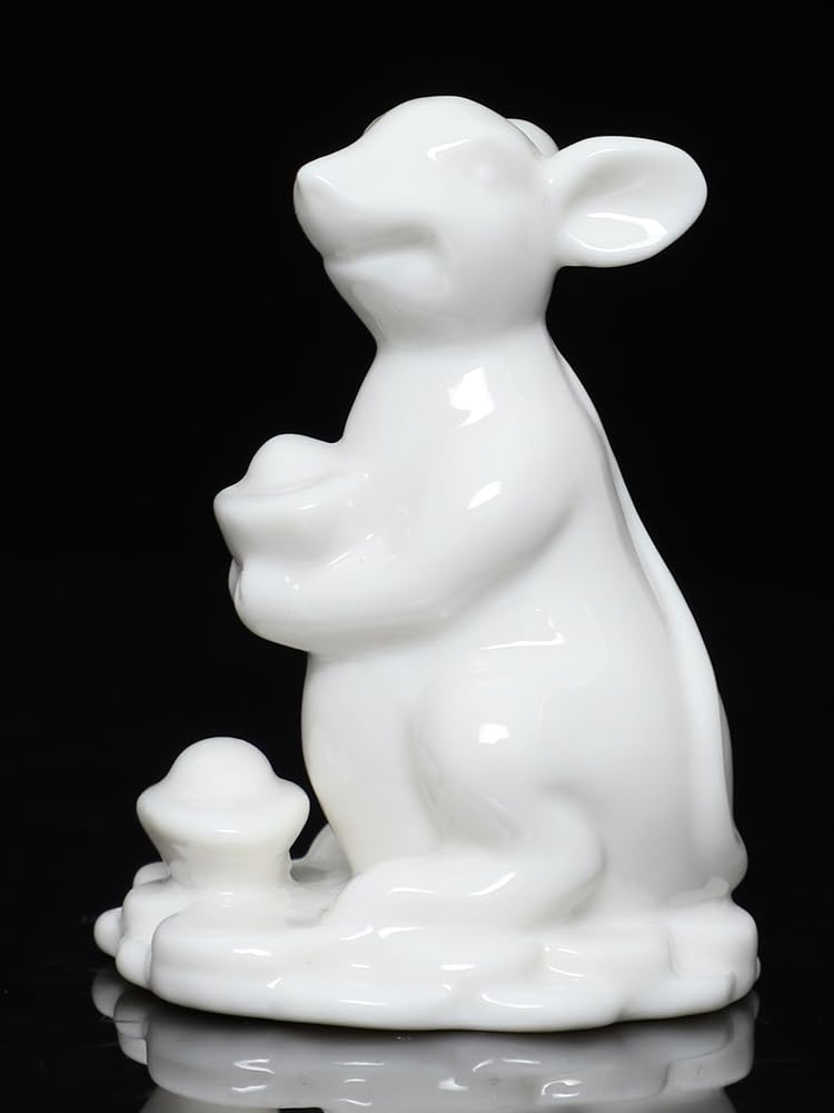 Adorno de cerámica Figura de Rata Blanca Escultura Hecha a Mano de Animal Adorno artístico Regalo de decoración