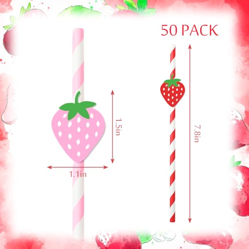 50 Pitillos de Papel Rojo y Rosa con Fresa miniatura 2