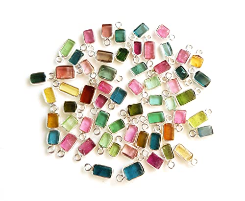 Multi Tourmaline Gemstone Connector/Charms | Single Looped Charm For Jewelry Making Sterling Silver 5 Pieces Size - 3X6-4X8 Mm [Cn-01] #TOP28