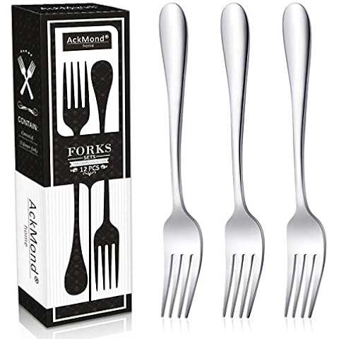 AckMond 12-Piece (20 cm, 8 inchs) Stainless Steel Dinner Forks Table Forks, Heavy Duty and Mirror Polishing Forks Set Cover