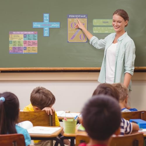 Image of Geyoga 15 Pcs Educational Math Posters Set for Elementary Mathematics Classroom Symbol Addition Subtraction Multiplication Division Fractions, Percentages Back to School for Ages 3-10(Pastel)