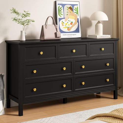LYNSOM Black Dresser for Bedroom with 7 Drawers, Modern...
