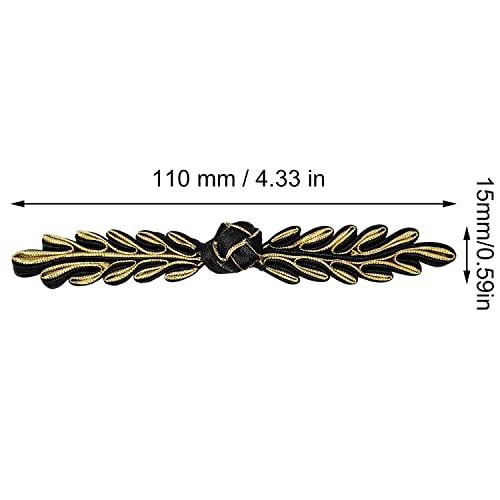 Luorng 8Pcs Chinese Knots Frog Buttons Closure Sewing Fasteners Chinese Wind Tree Leaf Buckle For Scarf Cardigan And Costumes Outfit Sewing Sweater Cloak Coats, Black Gold #TOP2