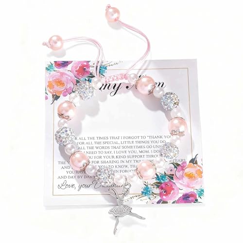 JOOTUEPO Bracelet Fille Ballet, Cadeau Fille, Scintillant Rose Blanc Perle, Bijoux Femme, Cadeau Anniversaire Femme, Coffret Cadeau Femme Original Utile, Idée Cadeau Pour Femme