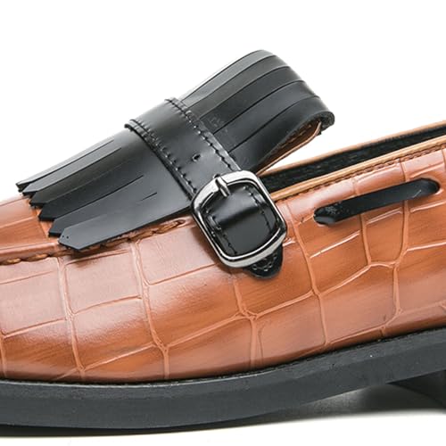 Men's Suede Penny Loafers Classic Slip on Leather Loafers with Fringe Buckle Detail Light Gray and Black Fashion Casual Wedding Dress Shoes4