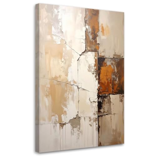 Tableau mural abstrait motif fissuré beige haut de gamme