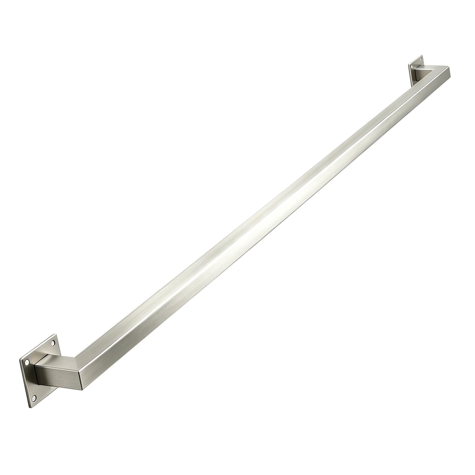 Hamankim One Color Outdoor/Indoor Stair Railing - Brushed Stainless Steel Non-Slip Grab Rail - Silver Square Tube Wall Mount Safety Support Rod With Fittings, For Home Loft Porch Deck(17Ft/5.1M)