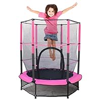 55'' Kids Trampoline Large Trampoline for Kids Foldable Fitness Bouncer with Safety Enclosure Net and Pad Bulit-in Zipper Frame Cover Heavy Duty Steel Jumping Training Indoor Outdoor Activities (pink)