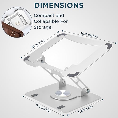 Image of Uncaged Ergonomics Swivel Laptop Stand for Desk, Adjustable Computer iPad Stand for Desk w / 360 Rotation, Portable Laptop Holder for Home Office Ergonomic Supplies (Silver)